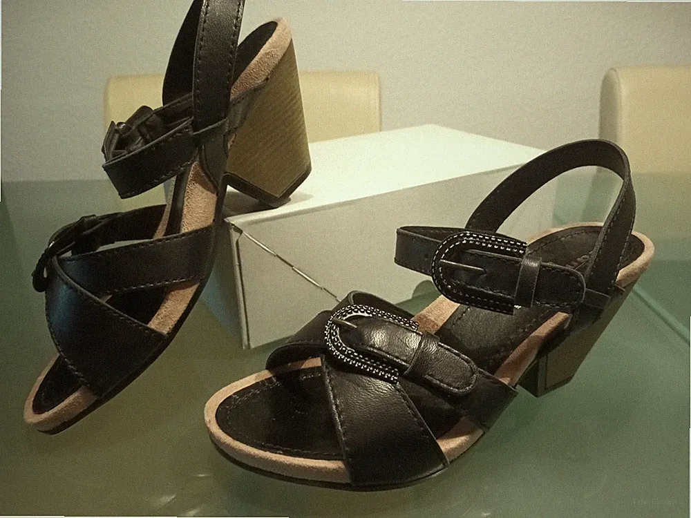 TAMARIS Sandalette schwarz Gr 41 Absatz 7 cm offen neu Leder