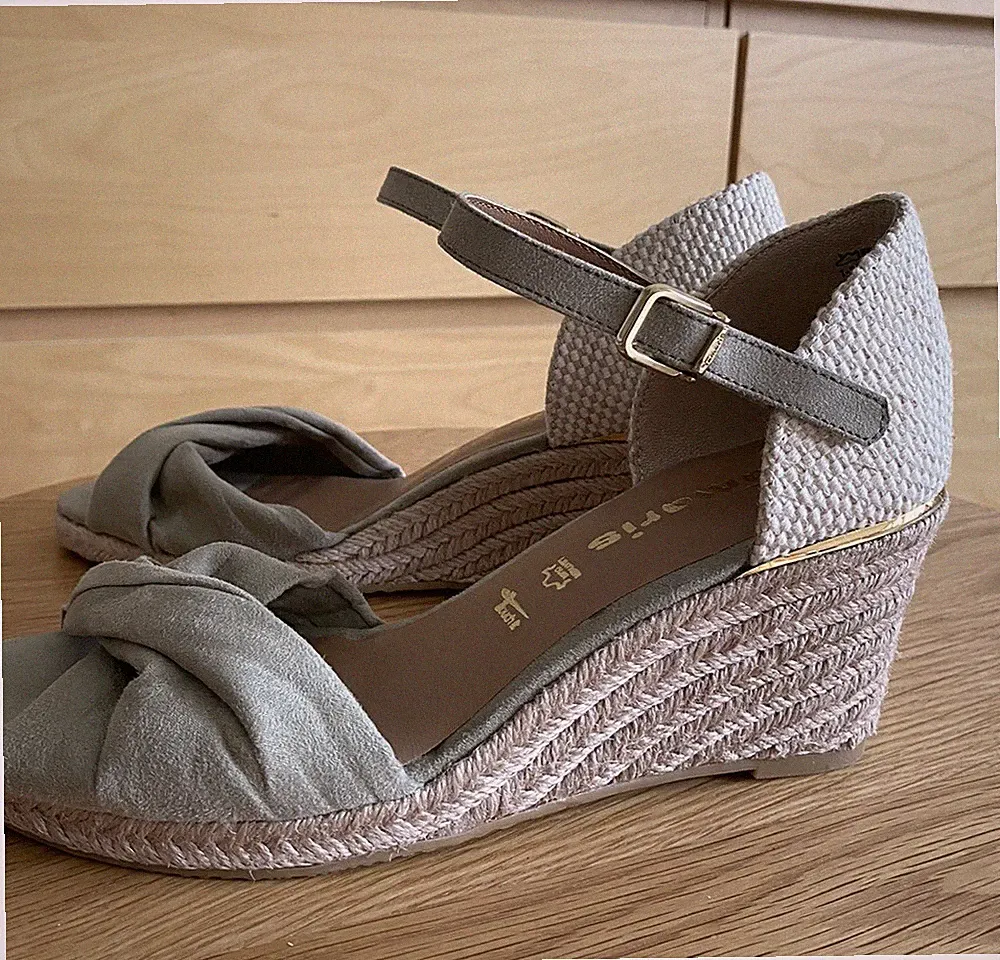 Tamaris Sandaletten Mint/Beige Gr. 39 Leder/ Textil Sommer Sandalen Keilabsatz