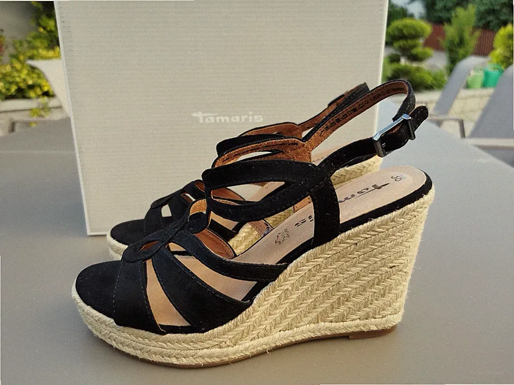 Tamaris Sandaletten Wedges Keilabsatz schwarz Gr.38