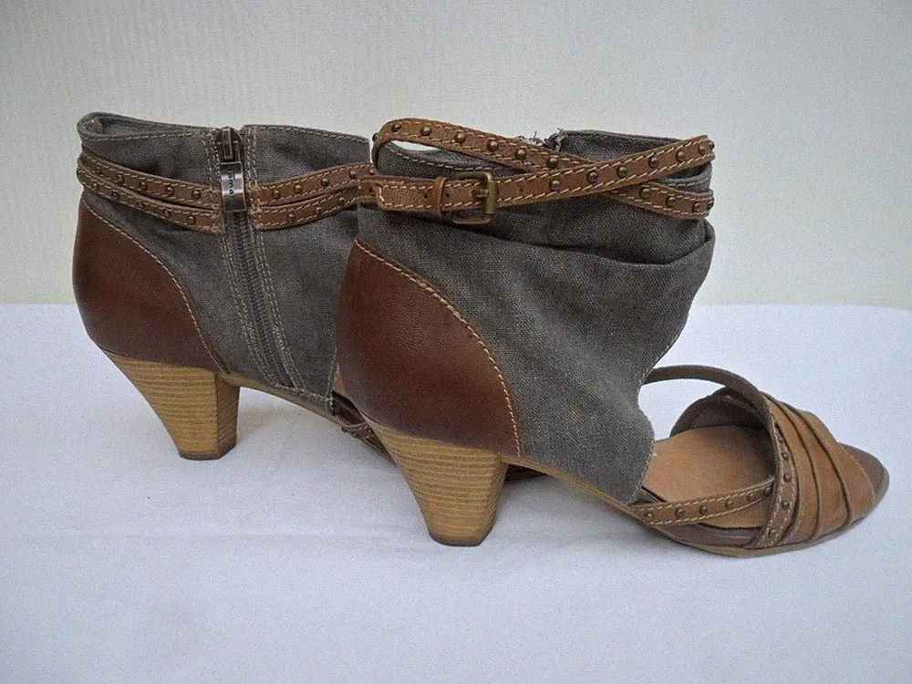 Tamaris-Sommer Knöchel Schuhe-Stiefeletten-Pumps-Leder/Leinen-Gr.39 wie neu!!!