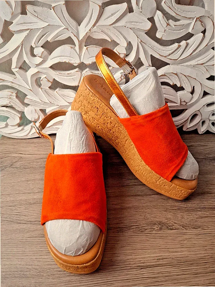 Tamaris Sommerschuhe WEDGES Sandalette Keilabsatz Plateausandalen Gr.41 Orange