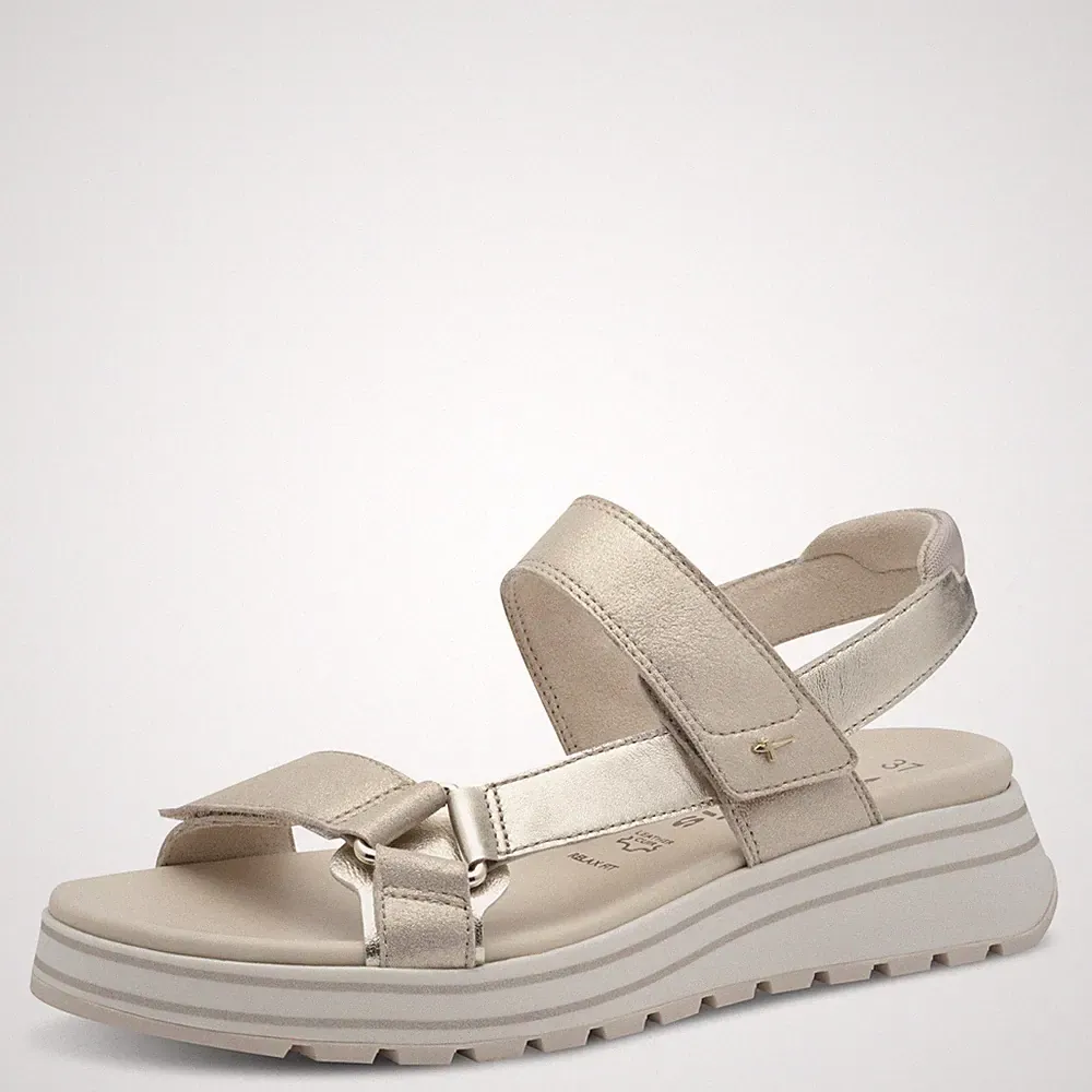 Tamaris Trekking Sandalen beige champagne metallic elegant Leder Wechselfußbett