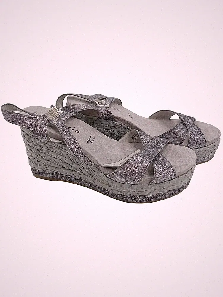 Silberne Tamaris Damen-Keilabsatz-Sandalen