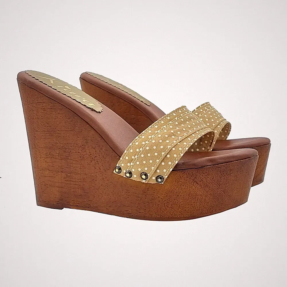 Taupefarbene gepunktete Keilabsatz Schuhe Absatz 13 - Made in Italy - KZ3101 TAUPE PUNKTE