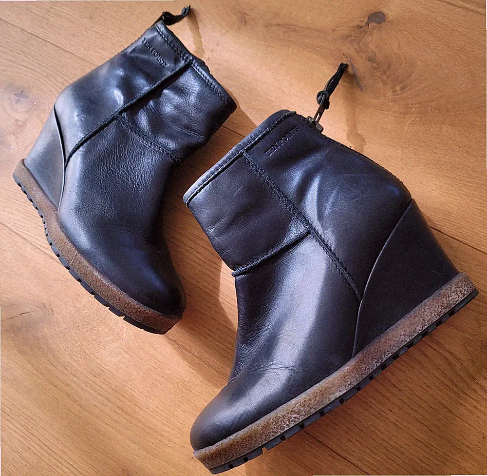 Ten Points Damen Boots Stiefelette Leder Keilabsatz Schweden Portugal Schwarz 38