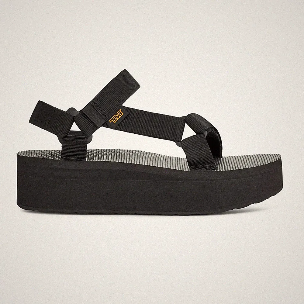 Teva flache Damen-Sandalen Polyester Touch-Verschluss vegan schwarz Knöchelriemen