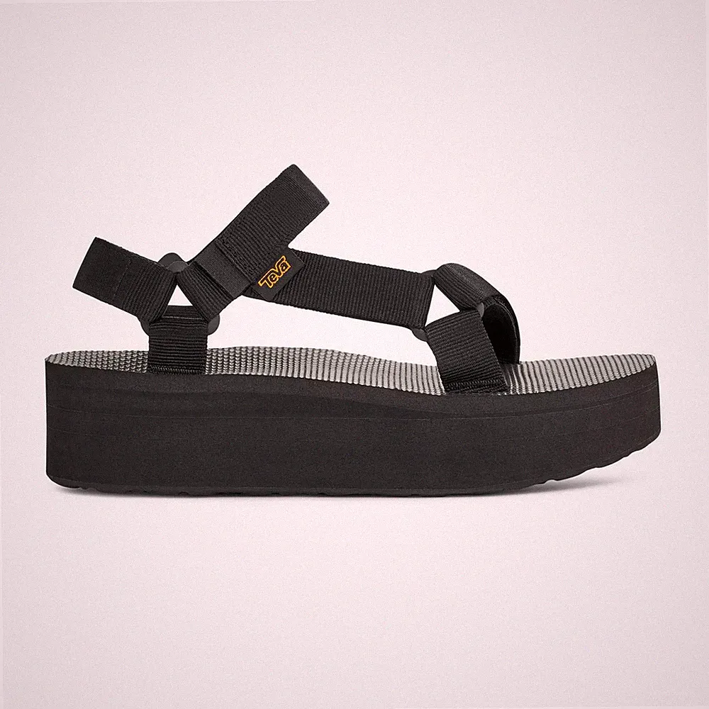 Teva flache Damen-Sandalen Polyester Touch-Verschluss vegan schwarz Knöchelriemen