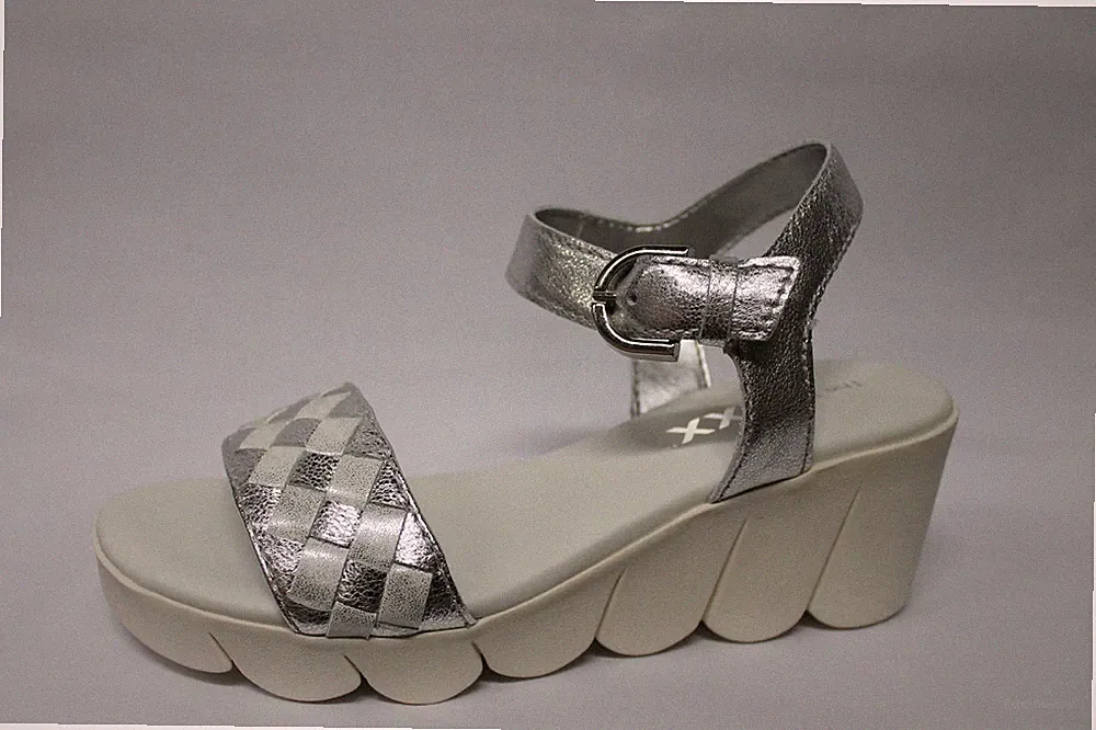 The Flexx Sling Sandalen Ling Leder Silber Keilabsatz 6 cm SUPER LISTENRABATT