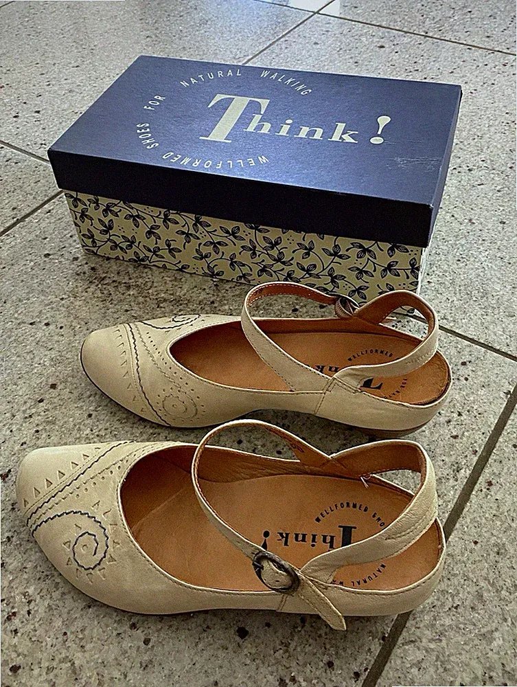 Think! Damen Slingback Pumps Beige Gr. 38 Keilabsatz Knöchelriemen 6-86246-27