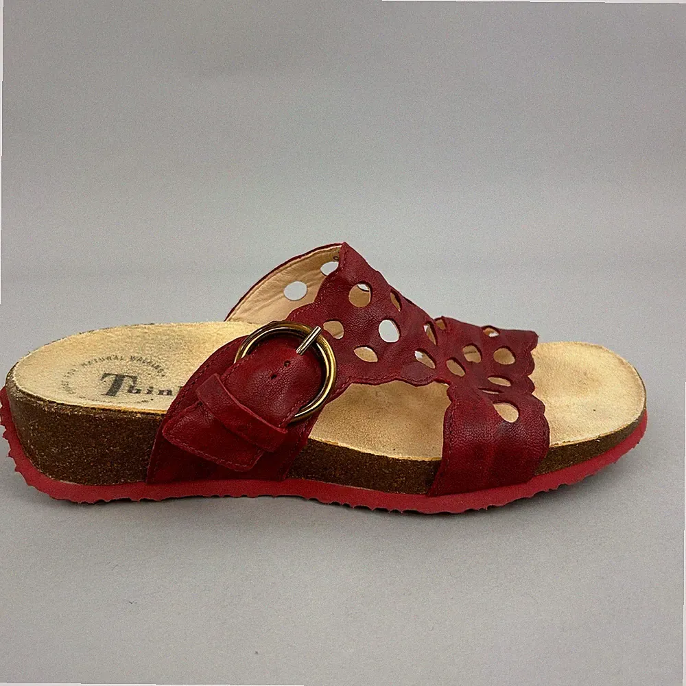 Think! Sandalen Größe EU37 UK4 Rot Leder Cutout Keilabsatz Sommer Urlaub Riemen Schuhe