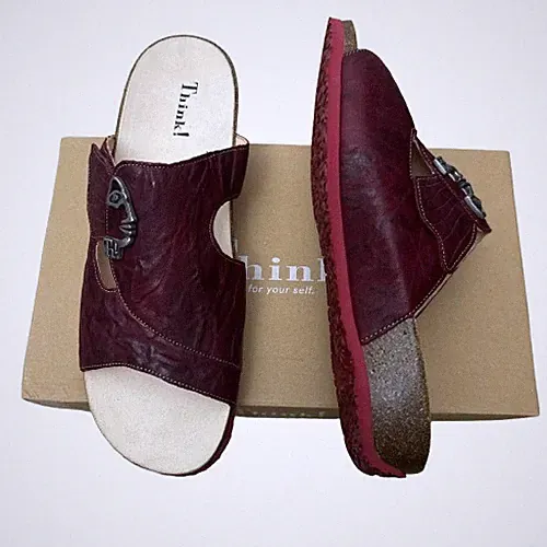 Think! Sliders Sandalen Herren Burgund Größe UK 12 EU 46 Mizzi Leder Fußbett Pantolette