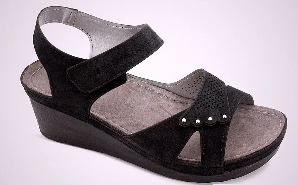 TIGLIO 4369 SCHWARZ DAMEN SANDALEN KEILABSATZ SOHLE ECHT LEDER