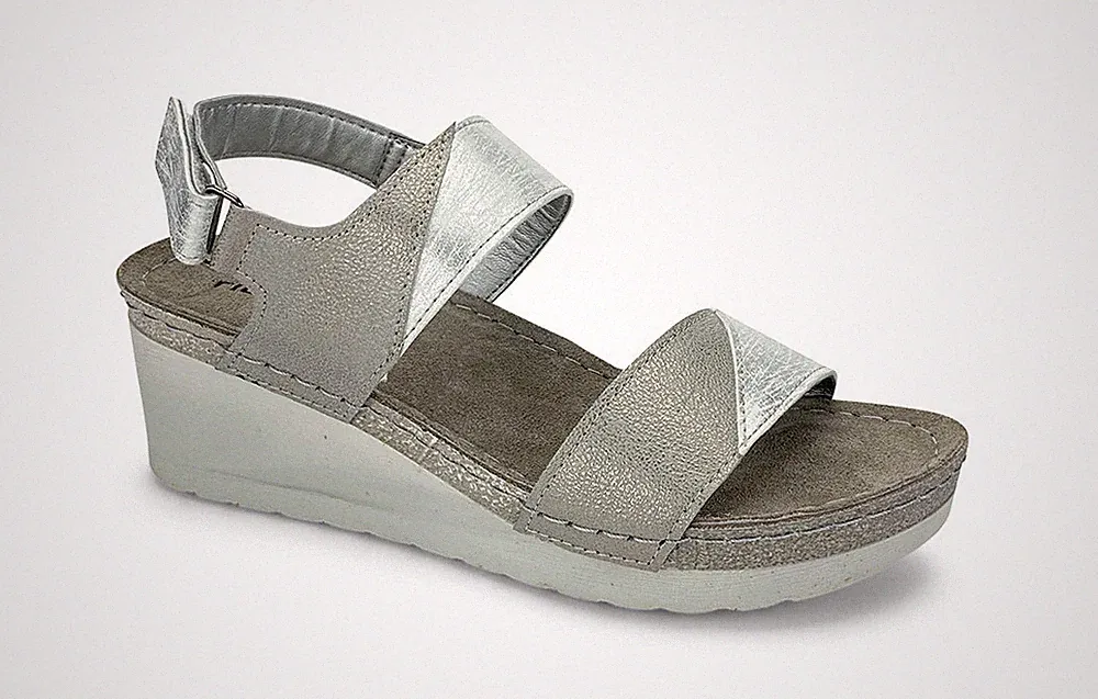 TIGLIO 4372 SILBER DAMEN SANDALEN KEILABSATZ LEDERSOHLE