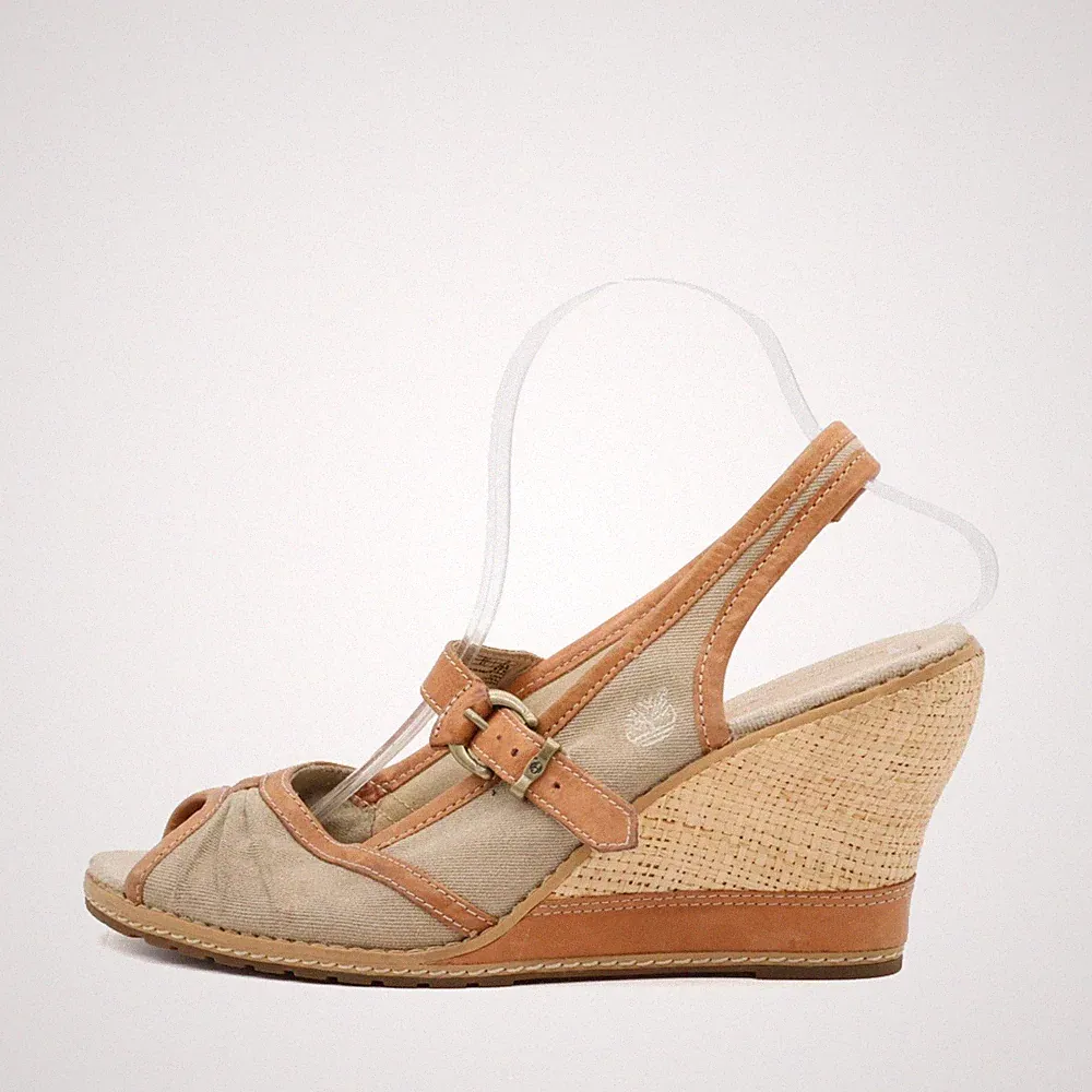 Timberland Damen 27676 Sandalen Beige Leder/Textil Wedge Keilsandalen EU 41