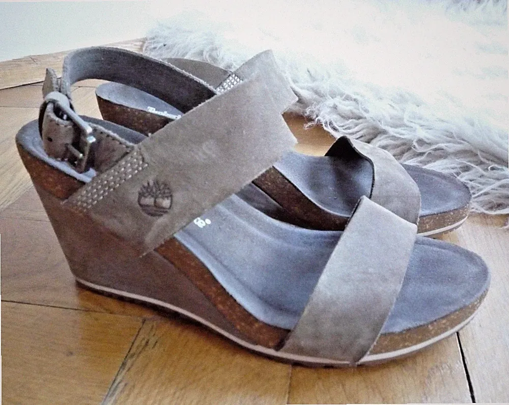 Timberland Wedges grüne Keil Wildleder-Kork-Sandalen Gr. 38,5 nahezu NEUWERTIG