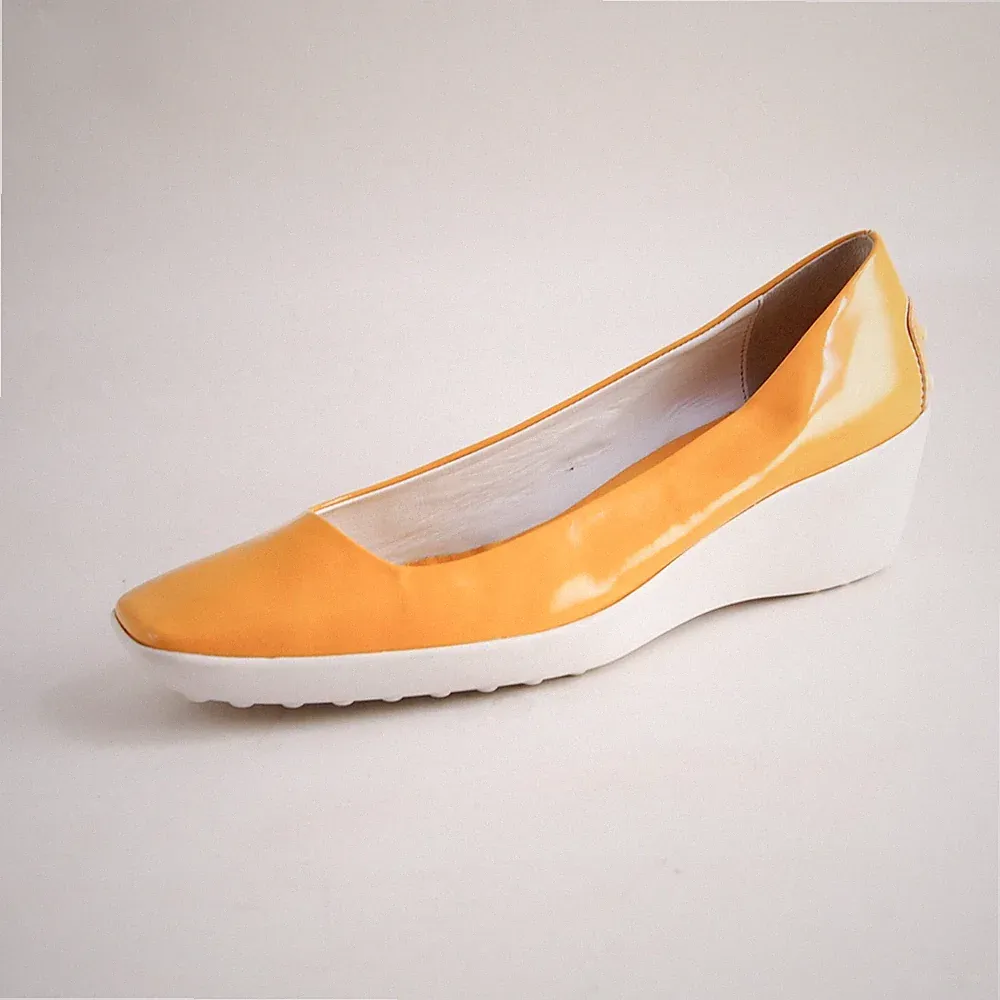 Tod's Keil-Wedges Slipper Mit Eckiger Spitze Gelb Lackleder Damen EU 36 US 6