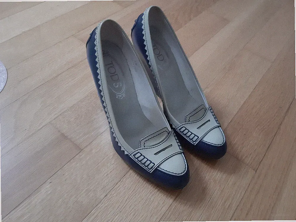 TOD's Pumps High Heels Schuhe Gr 36 blau beige Keilabsatz klassisch!