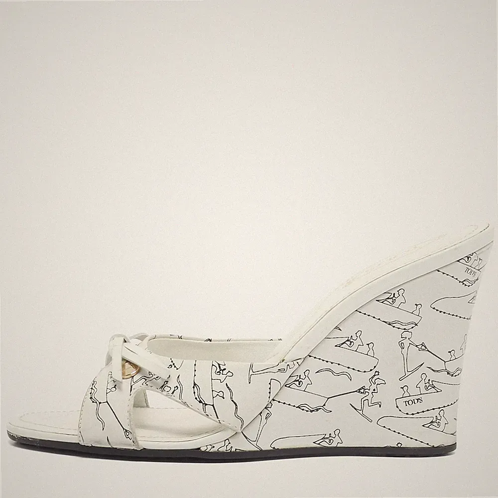 Tods Sandalen weiß weiß Leder Schleife Keilabsatz Größe 37