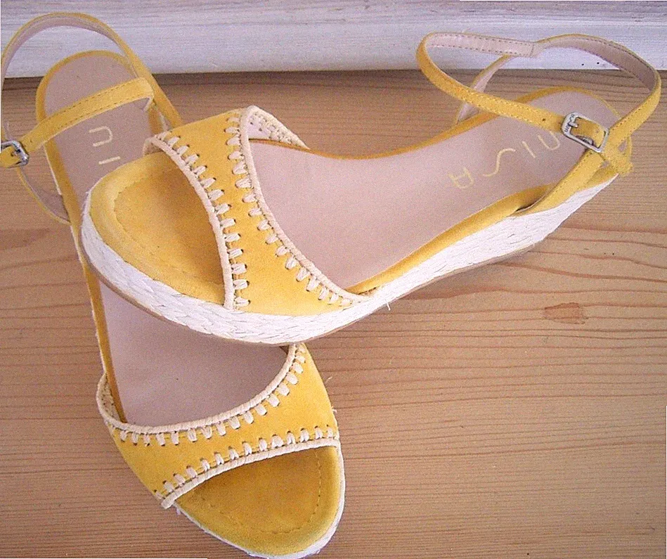TOLLE UNISA SANDALETTEN 40 GELB SANDALEN ESPADRILLES KEILABSATZ PLATEAU