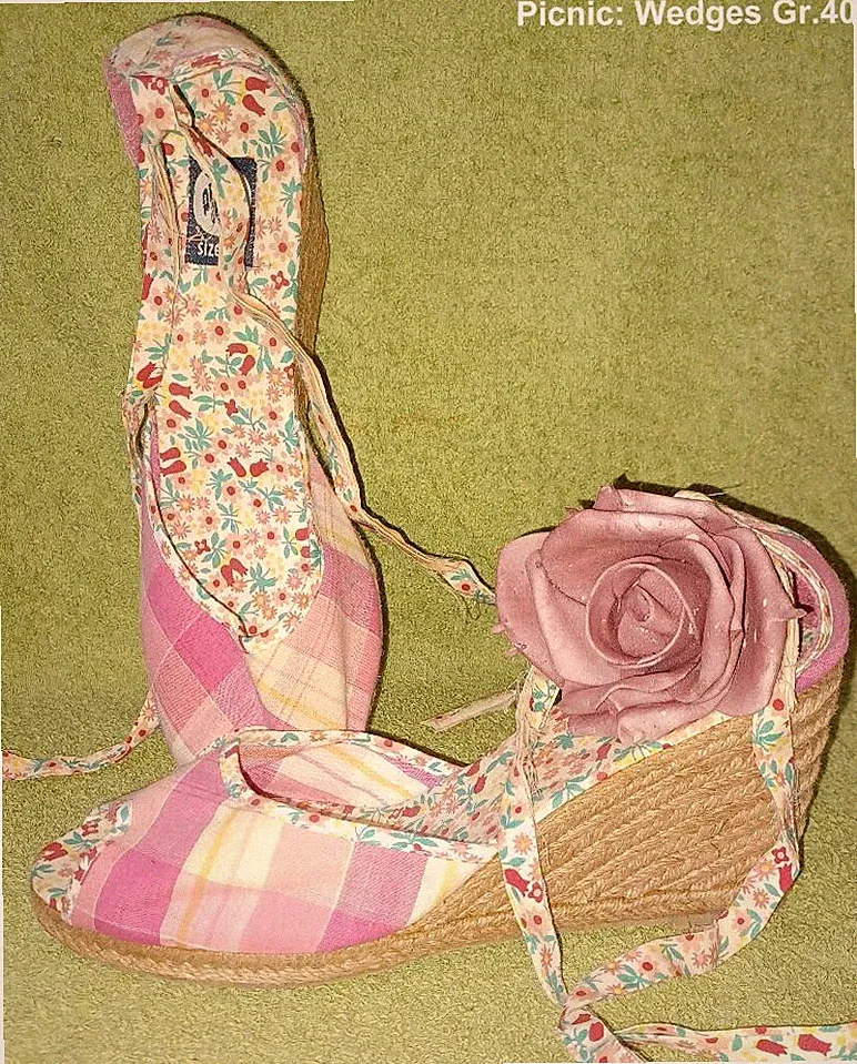 Tolle Wedges Sandalen rosa karo Gr.40 von Picnic - Keilabsatz ca.9cm