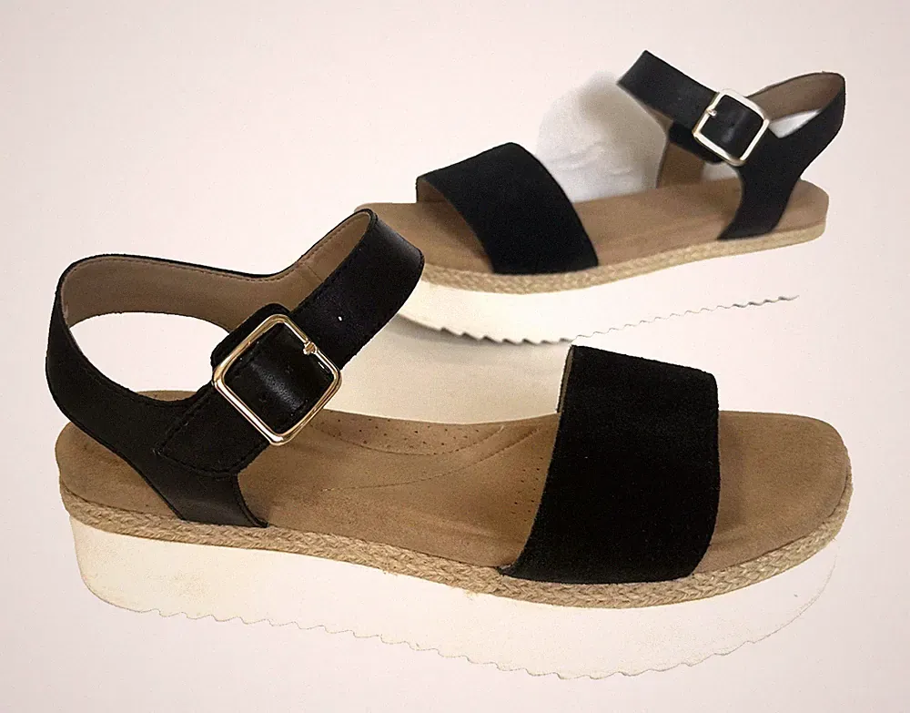Toller schwarzer Damen-Plateausandalen Clarks ultimativer Komfort Leder Größe UK 7 D