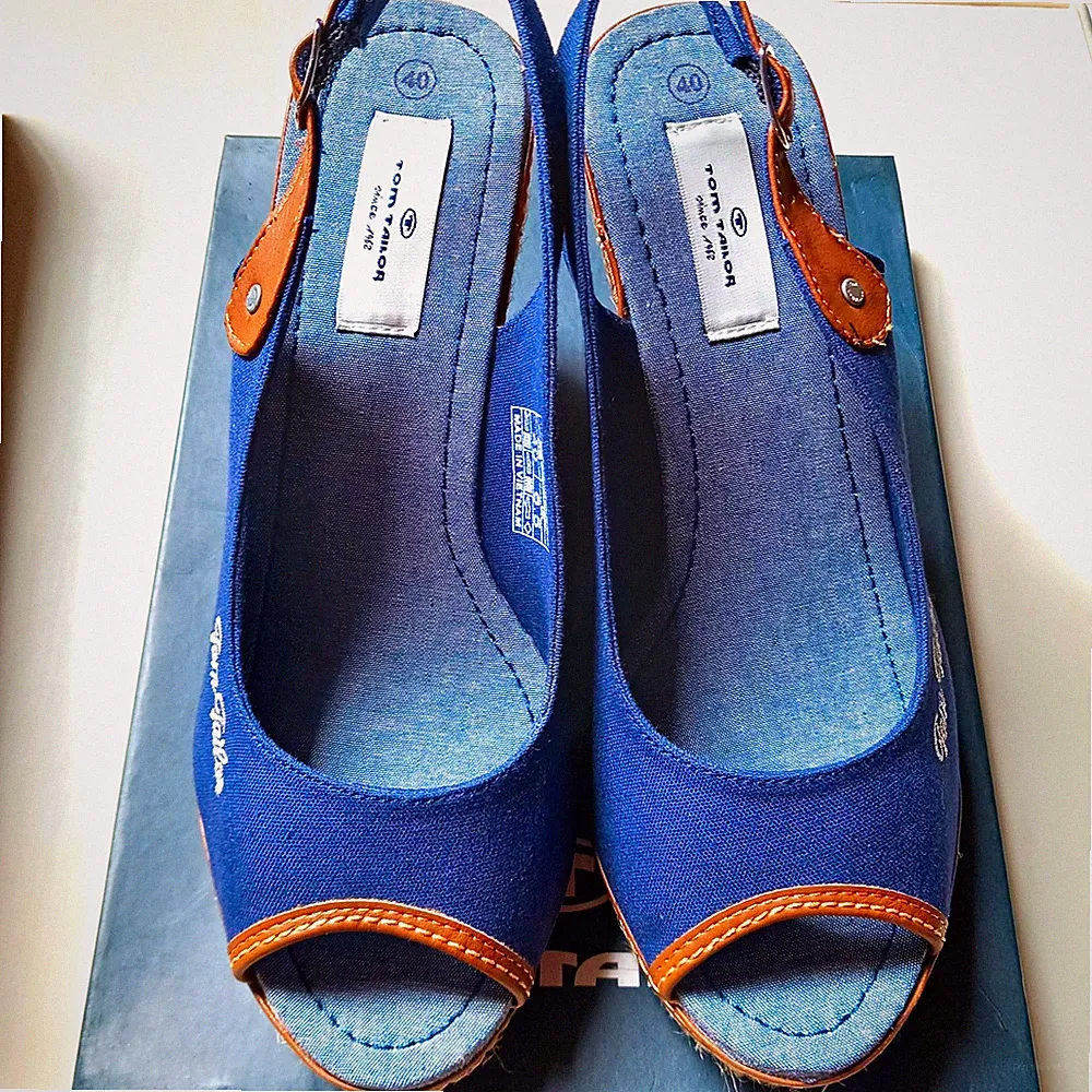 TOM TAILOR Casserta Keilabsatz-Sandalen hoch Canvas dunkelblau EU 40