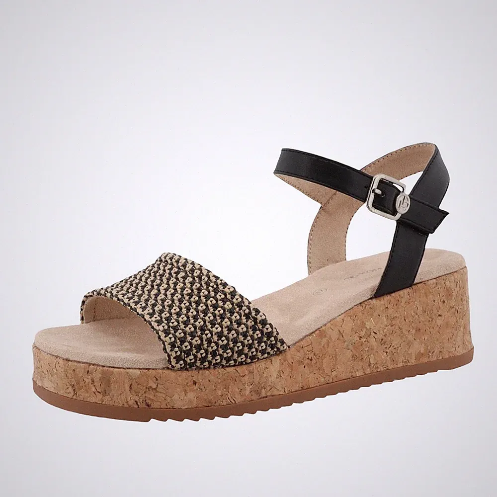 Tom Tailor Damen Sandale Keilsandale Korksandale geometrisches Muster Klett