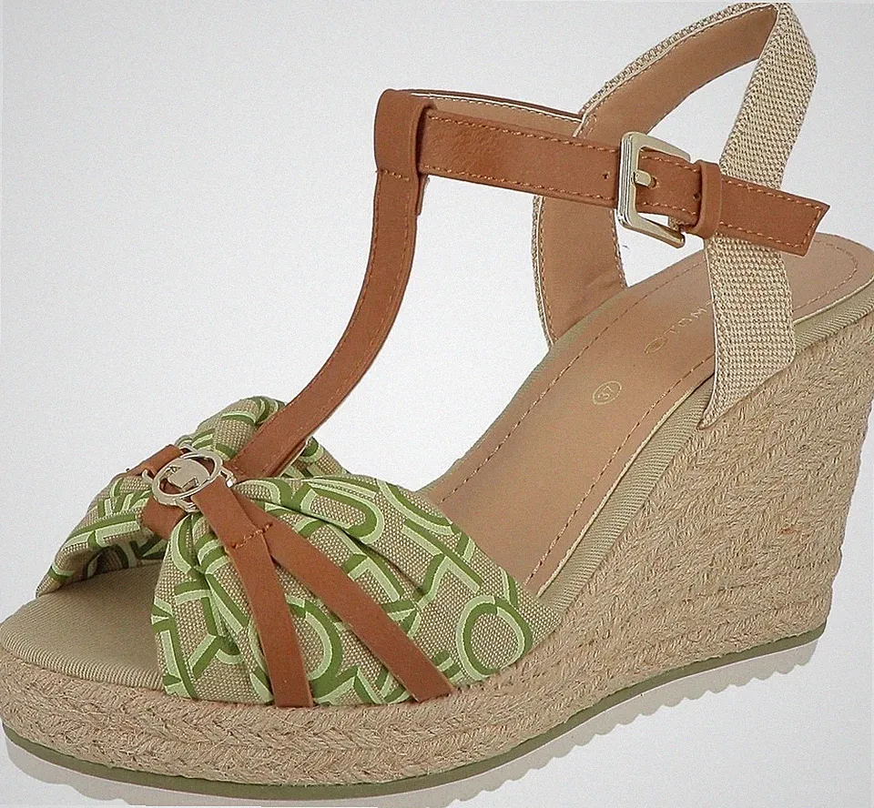 Tom Tailor Damen Sandale Olive Sommer Dunkelgrün Keilabsatz Riemenverschluss 40