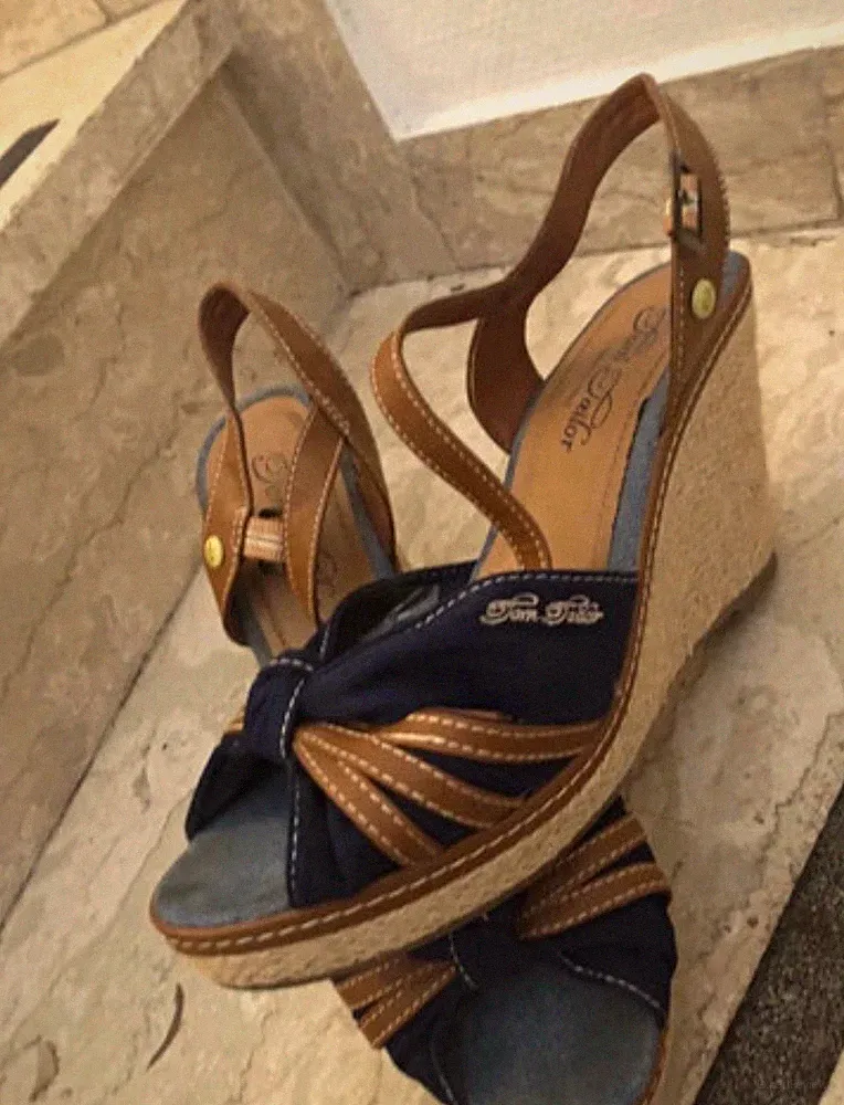 Tom Tailor Damen Sandalen Keilabsatz hoch Riemchen blau/braun EU 41