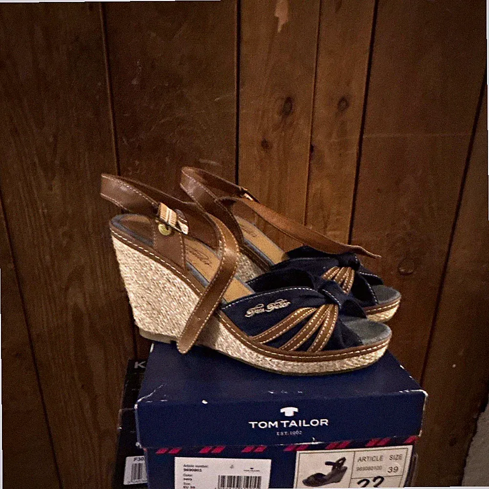 TOM TAILOR Damen Sandalen Riemchen Keilabsatz Kork blau/braun EU 39 neu