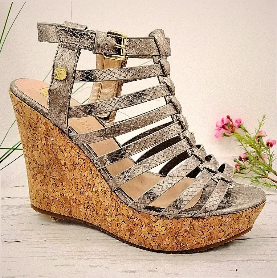 TOM TAILOR DENIM Gr. 40 & 41 Damen Sandalette Keilabsatz Plateau Sandalen Bronze