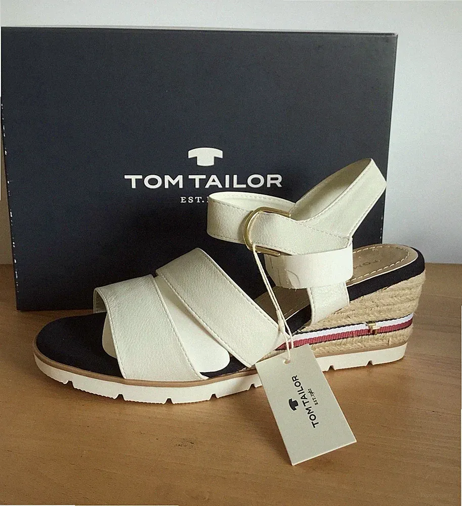 Tom Tailor Keilabsatz Sandalen Gr. 39 creme weiß Mit Klettverschluss