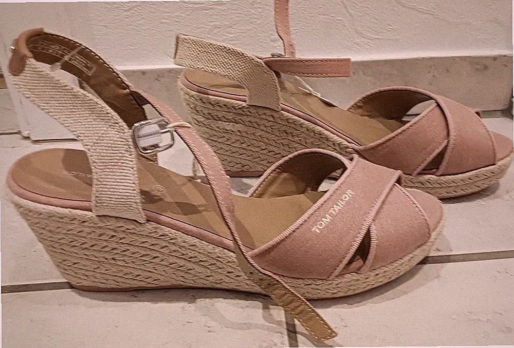 Tom Tailor Sandalen Sandaletten altrosa beige Espadrilles Peeptoe Keilabsatz 41
