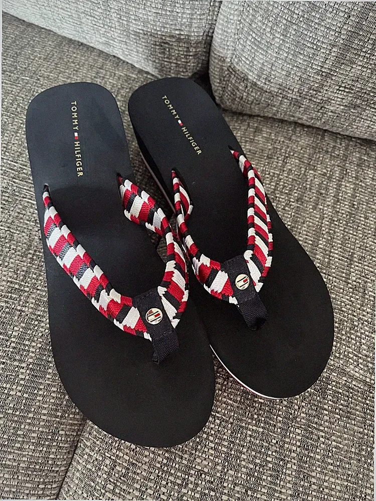 Tommy Hilfiger Dalya Flip Flops UK 6,5 EUR 40 Rot Weiß Blau Strand Sandale Neu