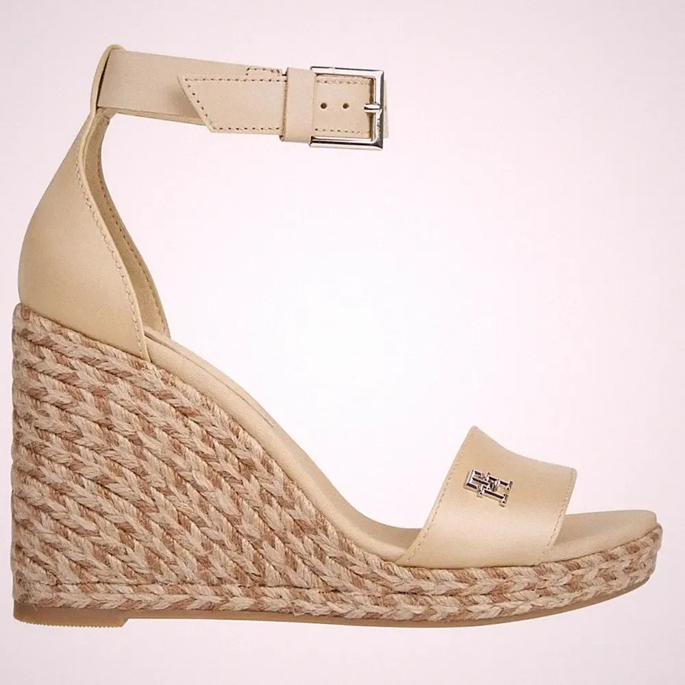 Tommy Hilfiger Damen Beige Keilabsatz Sandalen Peeptoe Freizeit FW0FW07914ACR