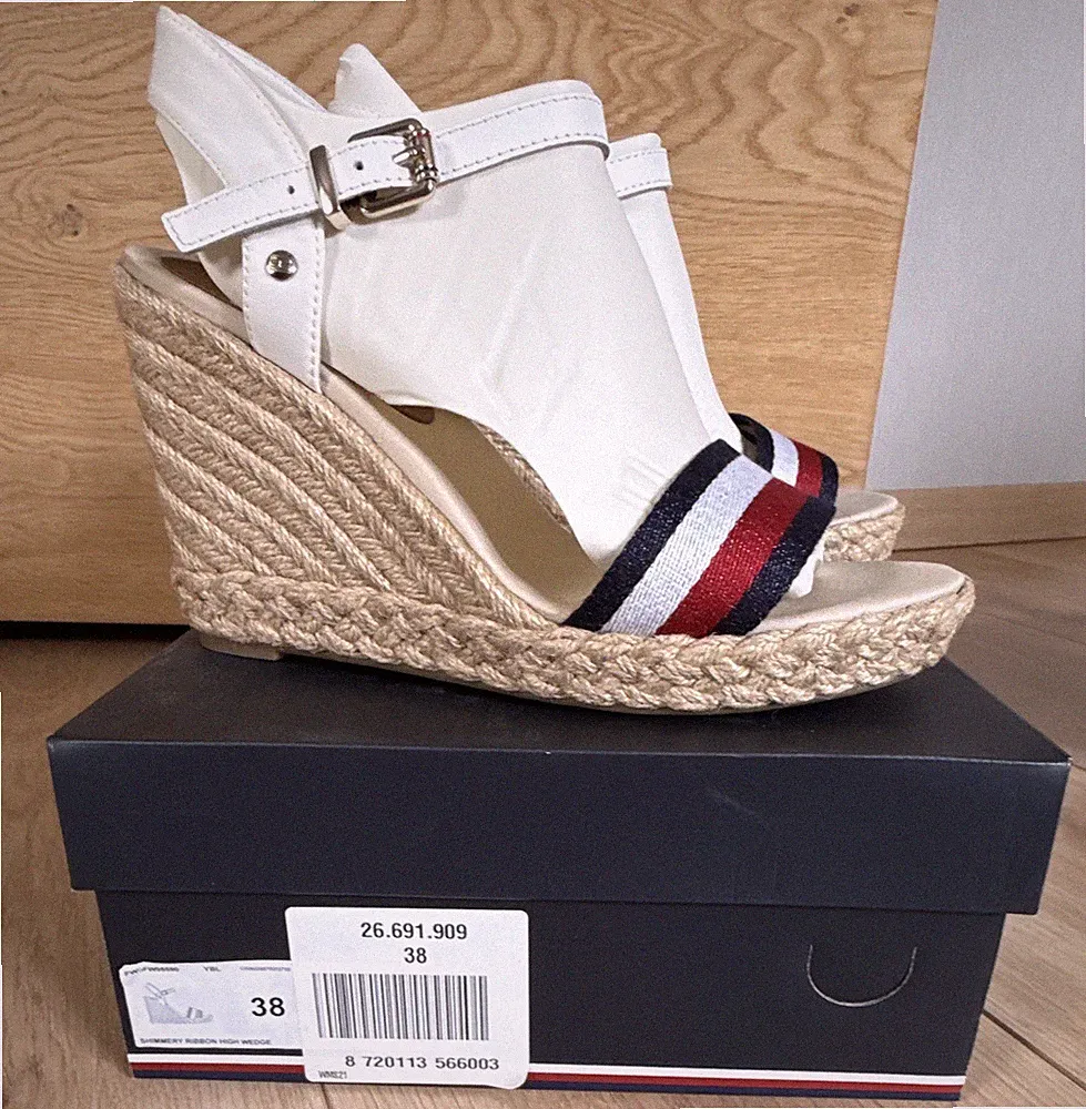 Tommy Hilfiger Damen CORPORATE High Heel Sandalette Leder-Stoff Größe 38