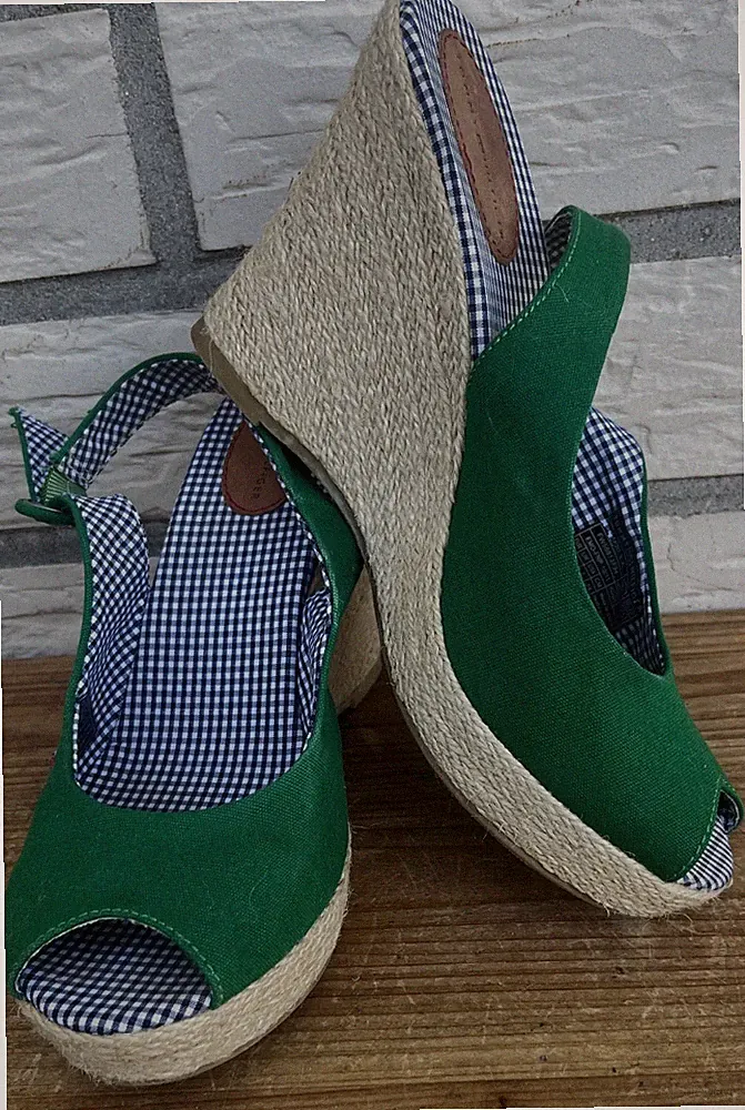 TOMMY HILFIGER-Damen Keilabsatz Sandalen-mit Bast-grün-Gr. 38-wie NEU