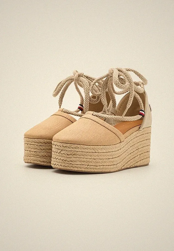 Tommy Hilfiger Damen Sandale Closed Toe Schuhe Keilabsatz Espadrilles Beige 41