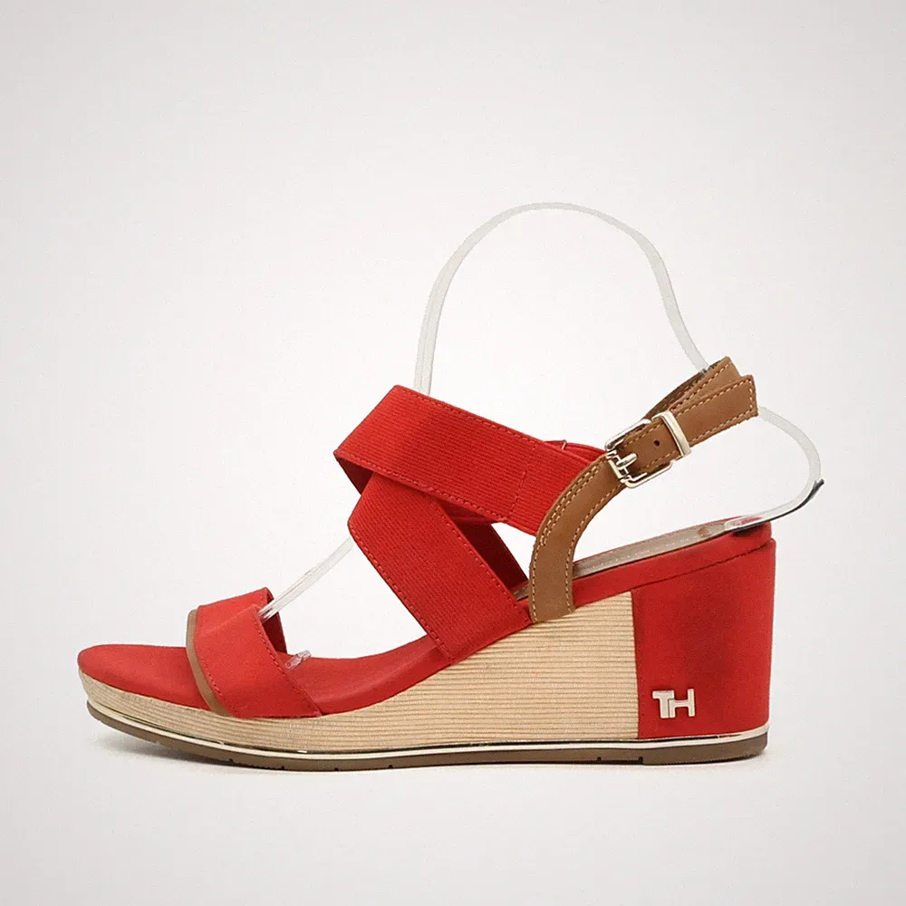 Tommy Hilfiger Damen Sandalen EU 39 TH Hardware Basic Mid Wedge Rot