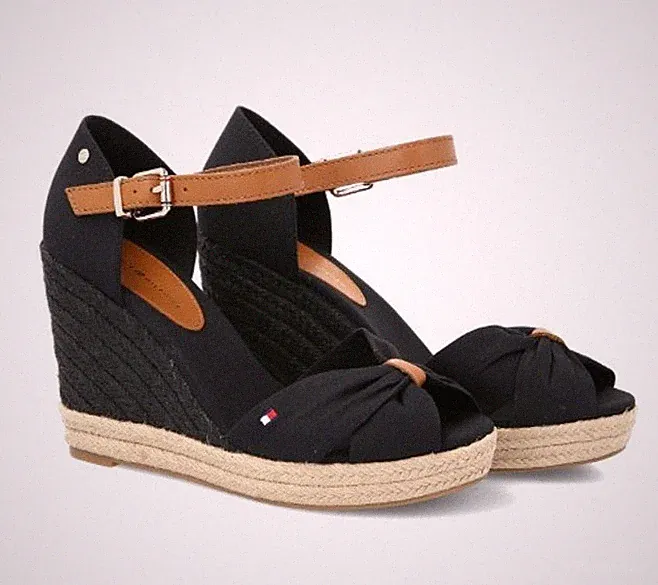 TOMMY HILFIGER Damen Sandalen Sandaletten Basic Open Toe High Wedge schwarz NEU