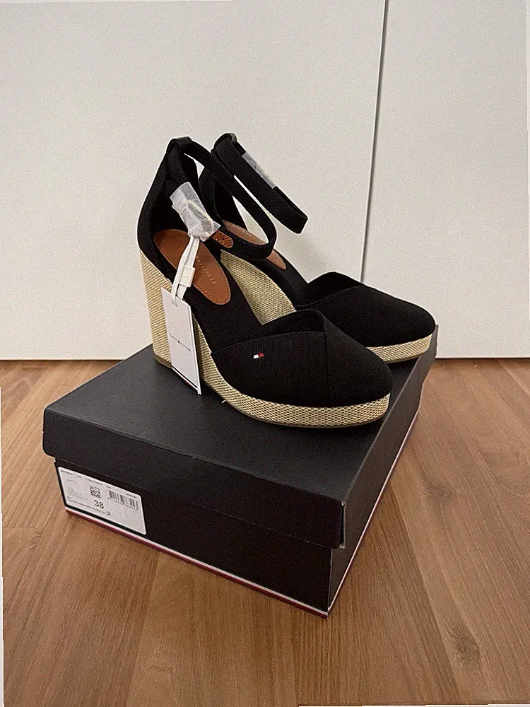 Tommy Hilfiger Flag High Sommer Sandalen Keilabsatz Schuhe Espadrilles Gr 38 NEU