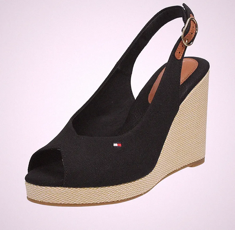 Tommy Hilfiger Flag High Wedge - Sandalen mit schwarzem Keilabsatz - Größe 40 [25,2 cm]