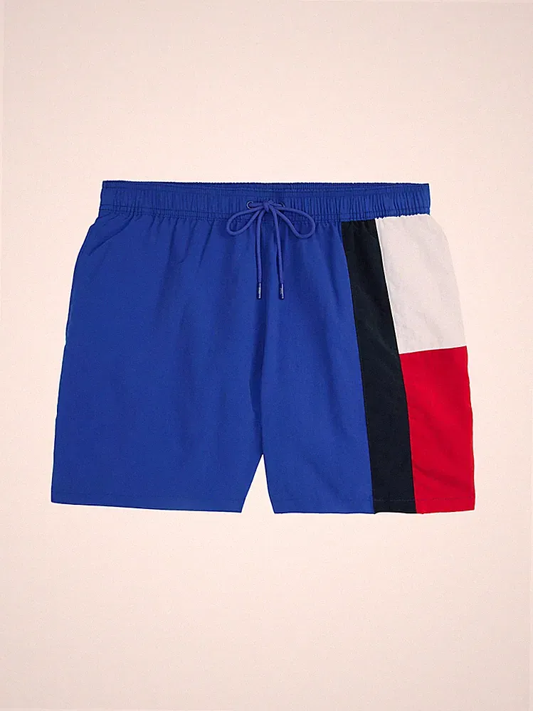 Tommy Hilfiger Herren Slim Fit Mittellange Badeshorts In Keilabsatz Blau Größe L