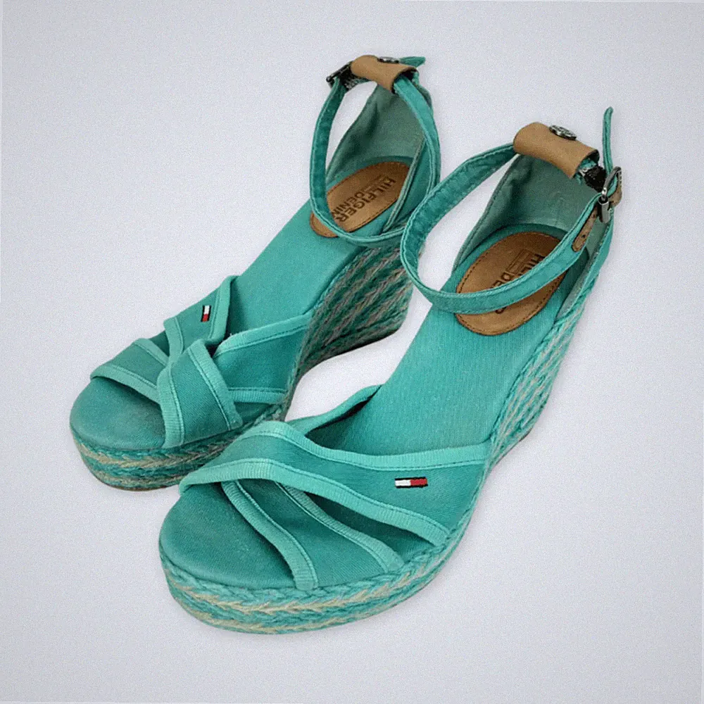 Tommy Hilfiger High Heels mit Keilabsatz Damen Gr. 37 in Türkis mit Riemchen