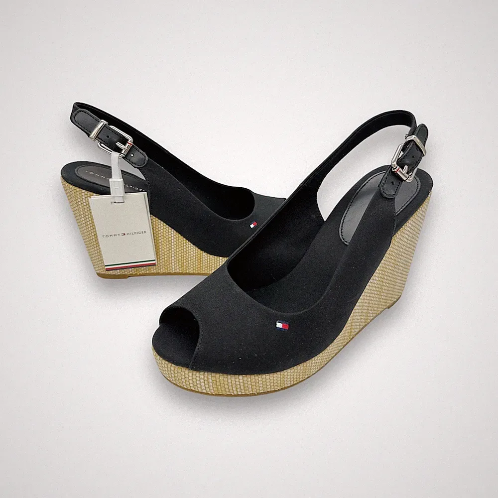 Tommy Hilfiger ICONIC ELENA SLING BACK WEDGE High Heel Hochkeil Sandale Schwarz