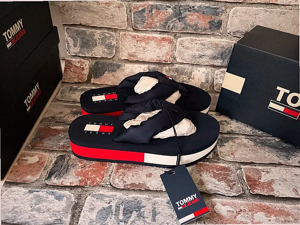 TOMMY HILFIGER JEANS NAVY WEBBING MID PLATEAU STRAND SANDALEN UVP 58£