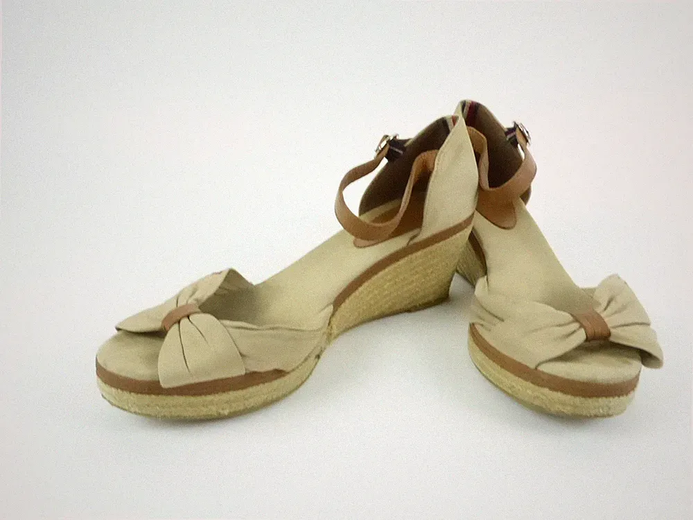 Tommy Hilfiger Keilabsatz Pumps Gr. 40 Beige Textil Peep Toes Wedges (17581)