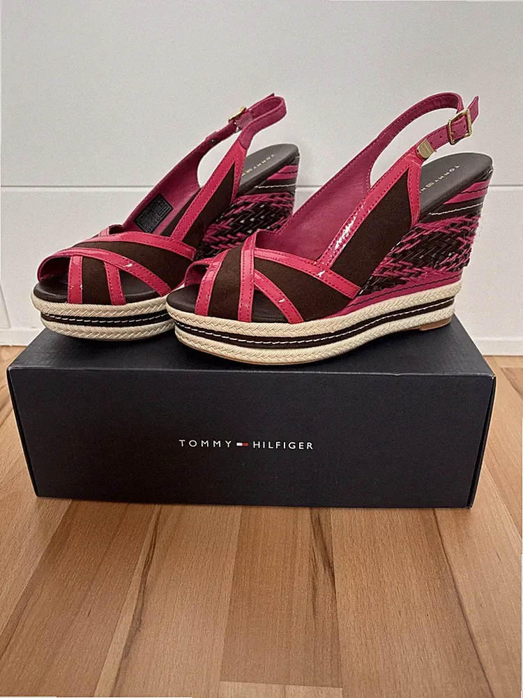 TOMMY HILFIGER Plateau-Sandale mit Keilabsatz* Braun/Pink* Gr. 39* wie NEU