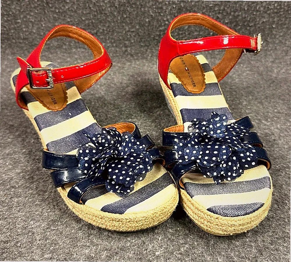 Tommy Hilfiger Platform SandalsRed and Blue Patent Leather with Polka Dot Bow