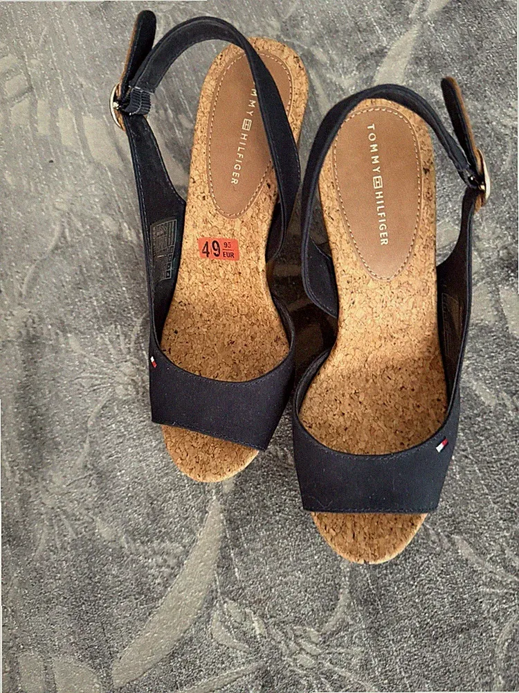 Tommy Hilfiger Sandalen Espadrilos Keilsandale Wedge Gr 37 Kork Plateau